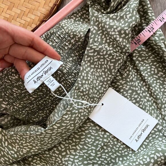 Nwt & other stories green speckled puff sleeve smocked midi dress women’s 6 - Picture 4 of 9